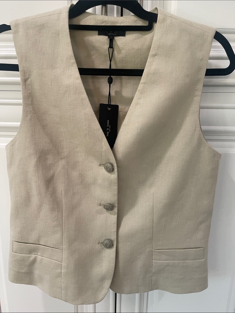 NWT rag & bone Sand Three Button Cotton Linen blend Sleeveless Lined Vest XS